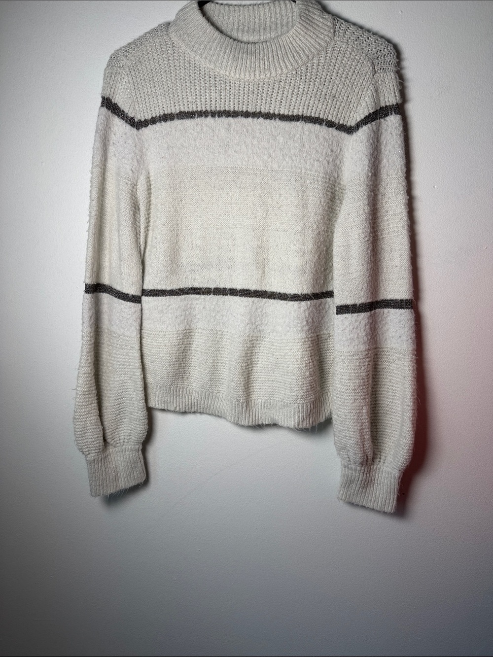 Cozy Cream Striped Mock Neck Sweater